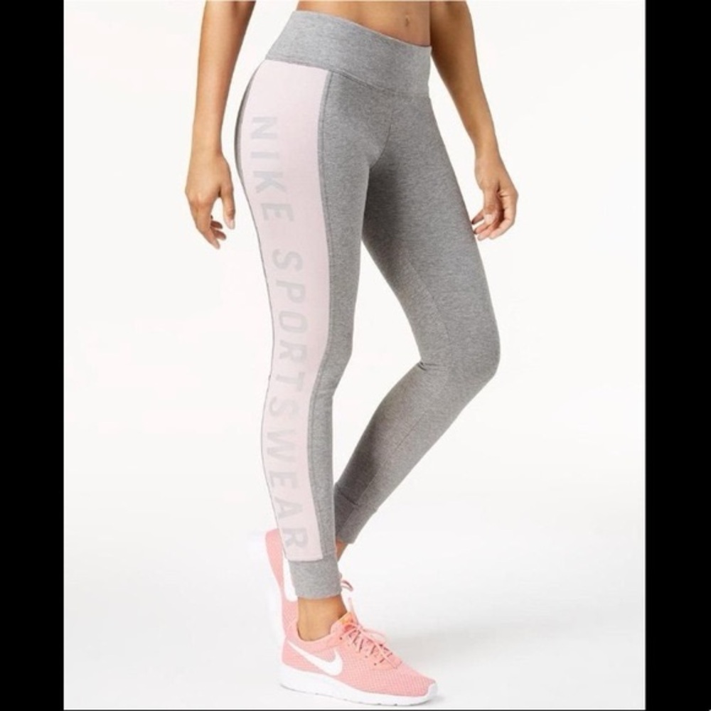 Nike Sportswear Gray w/ Pink Essential Logo Leggings – Women’s Small
